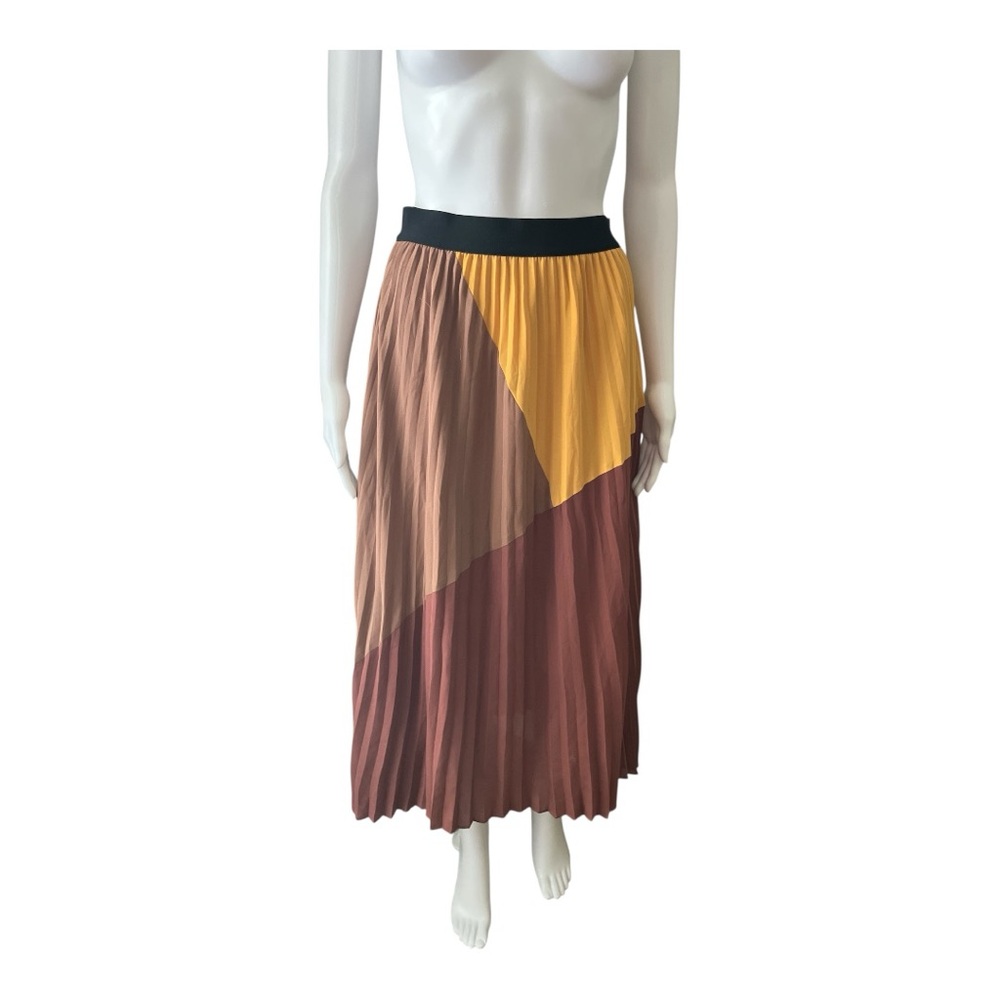Colorblock Pleated Midi Skirt